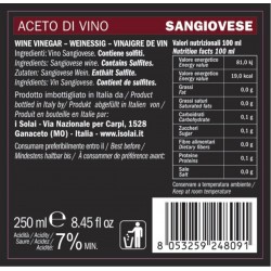 Wine Vinegar single varietal Sangiovese - I Solai - 250ml